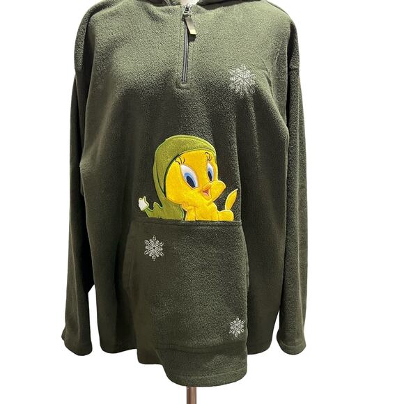Vintage Warner Bros 2001 Looney Tunes Tweety Bird Quarter Zip Pullover Hoodie XL - Picture 3 of 11